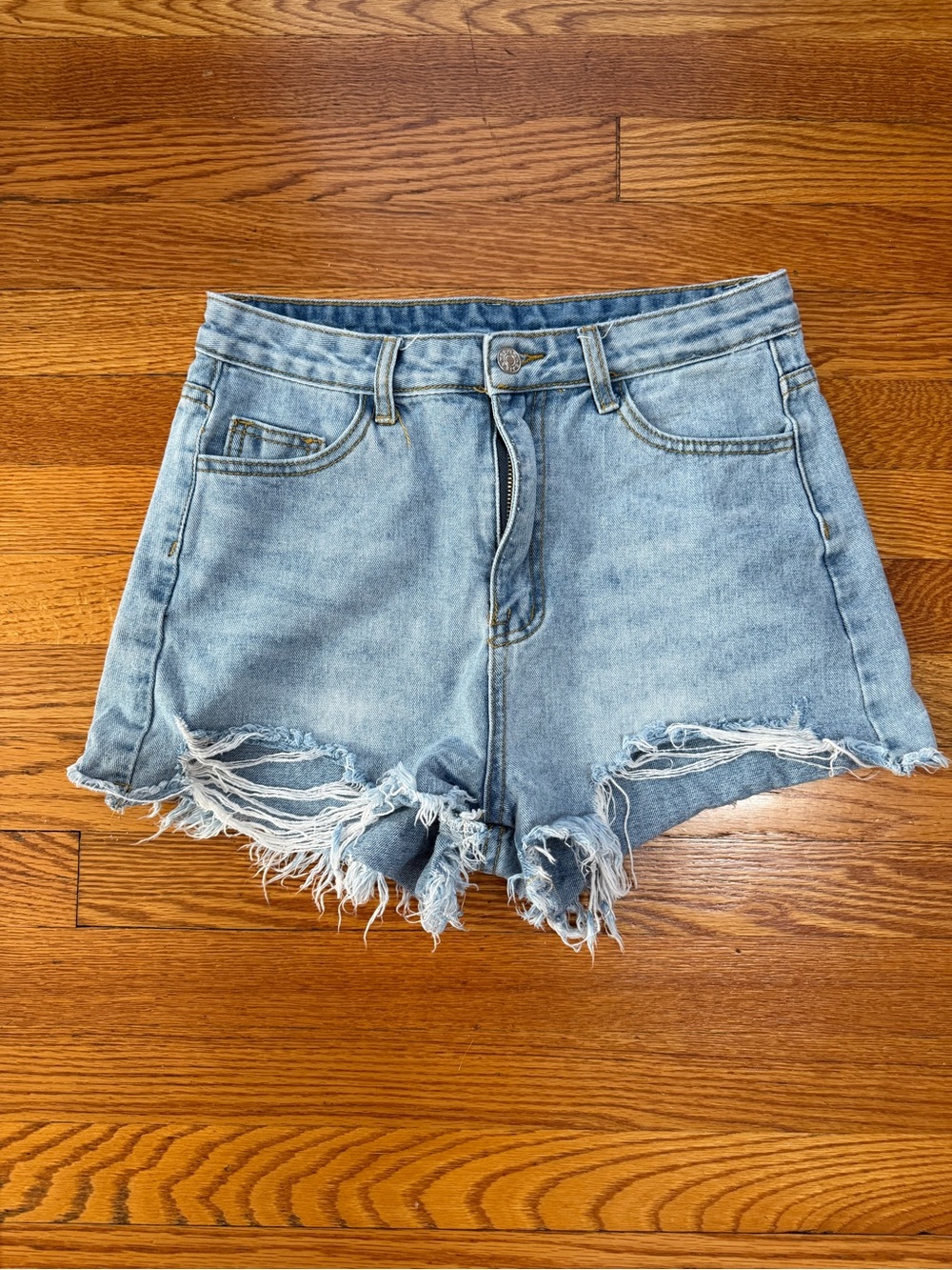 SHEIN Light Blue Distressed Frayed Hem Denim Shorts